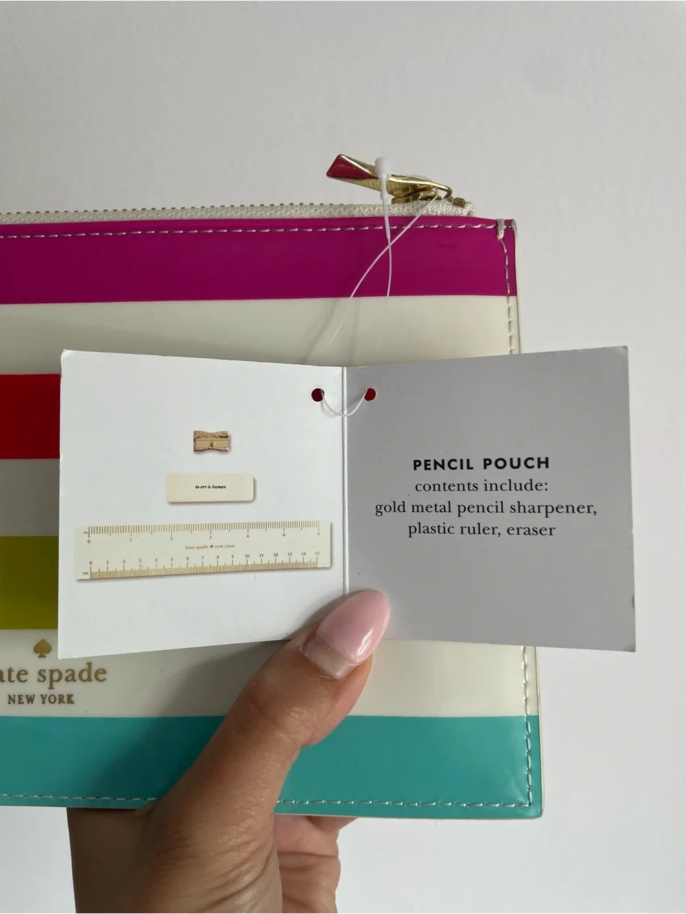 Kate Spade New York Candy Stripe Pencil Pouch Stationery Set Rainbow Zip Case